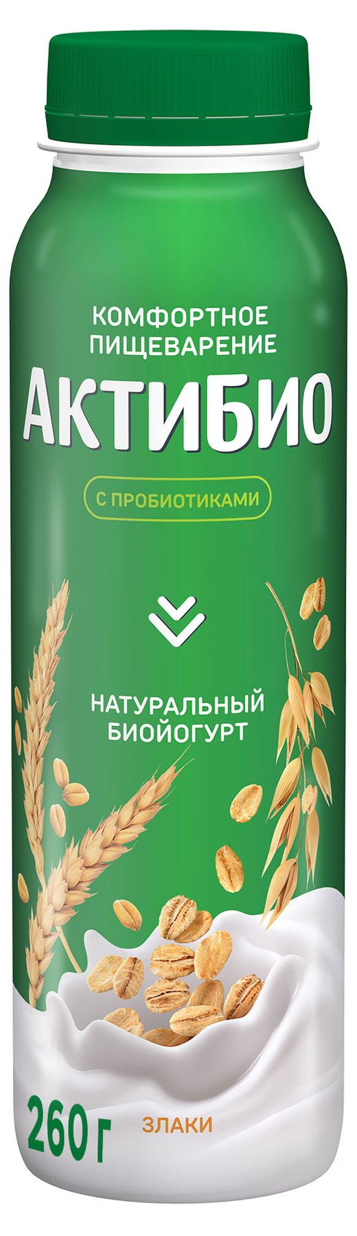 <b>Йогурт</b> питьевой &quot;АктиБио&quot; со злаками 1,6% БЗМЖ 260 г.