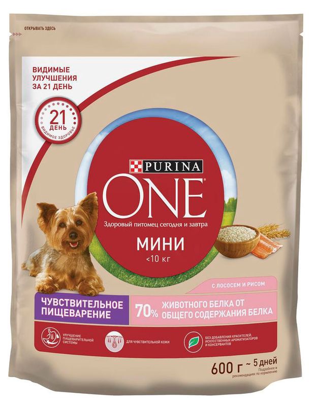 фото Сухой корм для собак purina one с лососем и рисом, 600 г