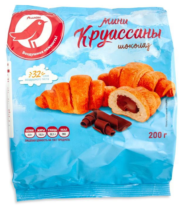 Мини-круассаны АШАН Красная птица с начинкой со вкусом шоколада 200 г 59₽