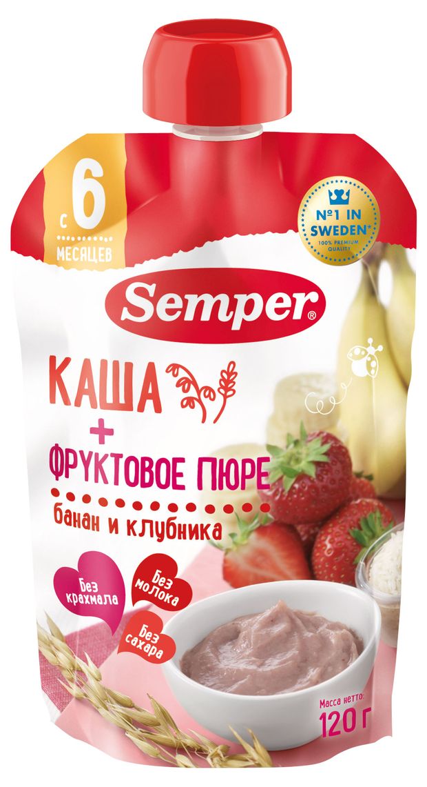 Пюре Semper Банан клубника с 6 мес., 120 г