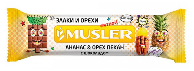 Батончик мюсли Musler ананас-орех пекан-шоколад, 30 г