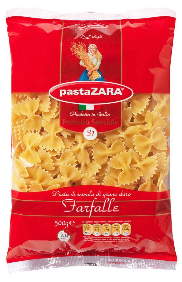 Макаронные изделия Pasta Zara 31 Farfalle бабочки, 500 г