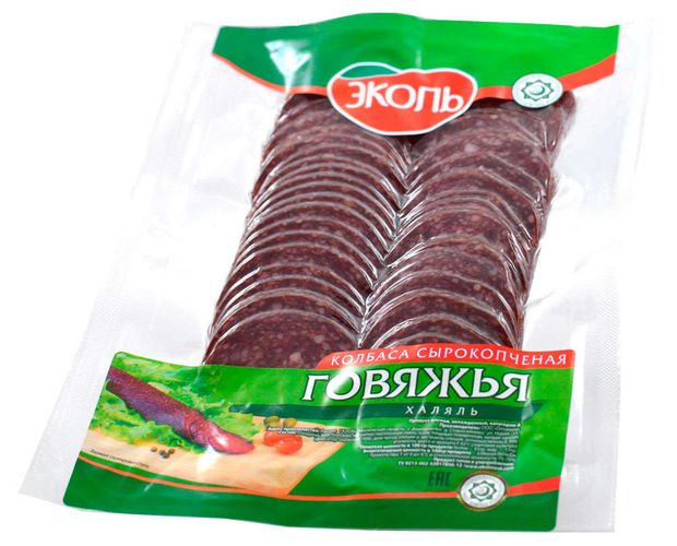 Колбаса сырокопченая ЭКОЛЬ говяжья Халяль нарезка 150 г 319₽