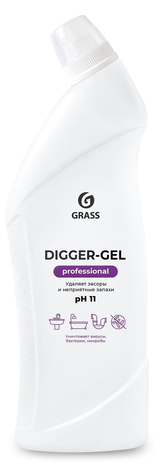 фото Средство для прочистки канализационных труб grass digger-gel professional, 1 л