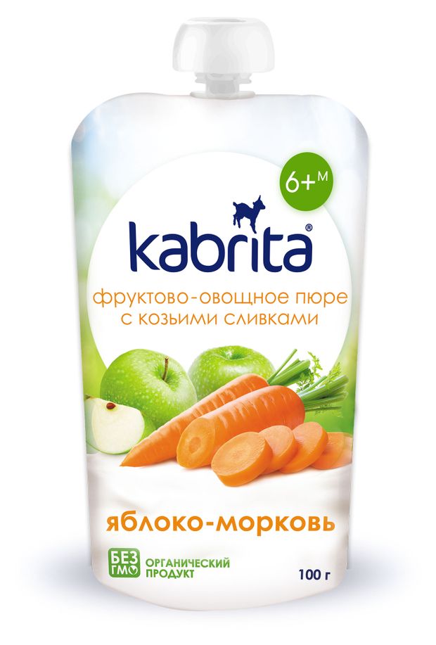 Пюре фруктово-овощное Kabrita с козьими сливками Яблоко-Морковь 6+, 100 г