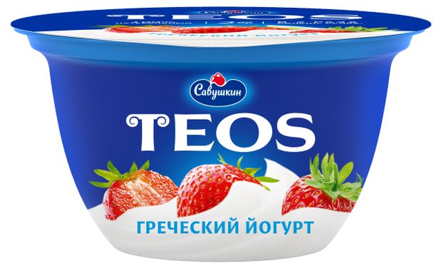 Йогурт Савушкин Греческий Teos клубника 2% БЗМЖ, 140 г