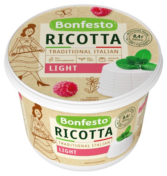 Сыр мягкий Bonfesto Ricotta Light 40 БЗМЖ 500 г 369₽