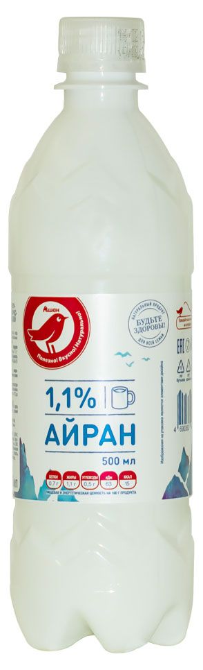 Напиток кисломолочный АШАН Красная птица Айран БЗМЖ, 500 мл