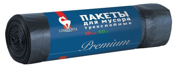 Пакеты для мусора Lomberta 3х слойные 60 л, 10 шт