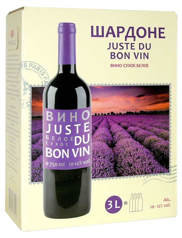 Вино Juste Du Bon Vin ШАРДОНЕ белое сухое Россия, 3 л