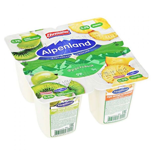 Йогурт Ehrmann Alpenland с киви крыжовником и ананасом 03 95 г 20₽