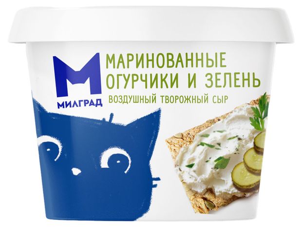 Сыр творожный с маринованными огурчиками и зеленью Милград 60% БЗМЖ, 130 г