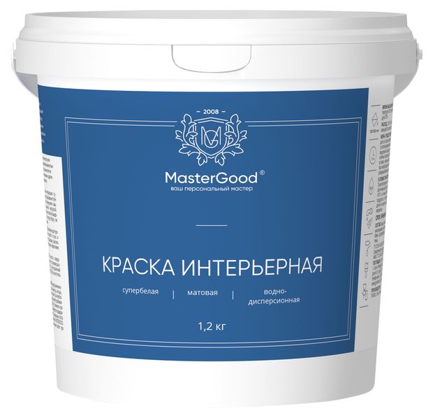 Краска Master Good интерьерная акриловая белая, 1,2 кг