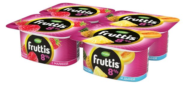 Йогуртный продукт Fruttis малина/ананас-дыня 8% БЗМЖ, 115 г