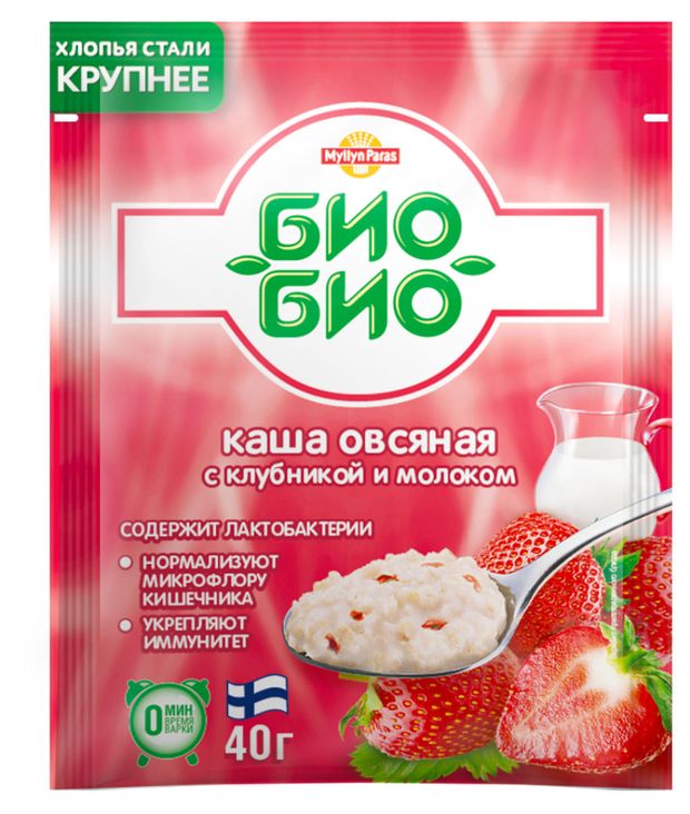 Каша овсяная Myllyn Paras БИО-БИО с клубникой и молоком, 40 г