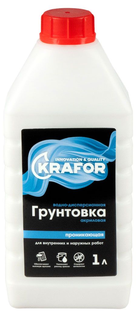 фото Грунтовка акриловая krafor проникающая универсальная, 1 л