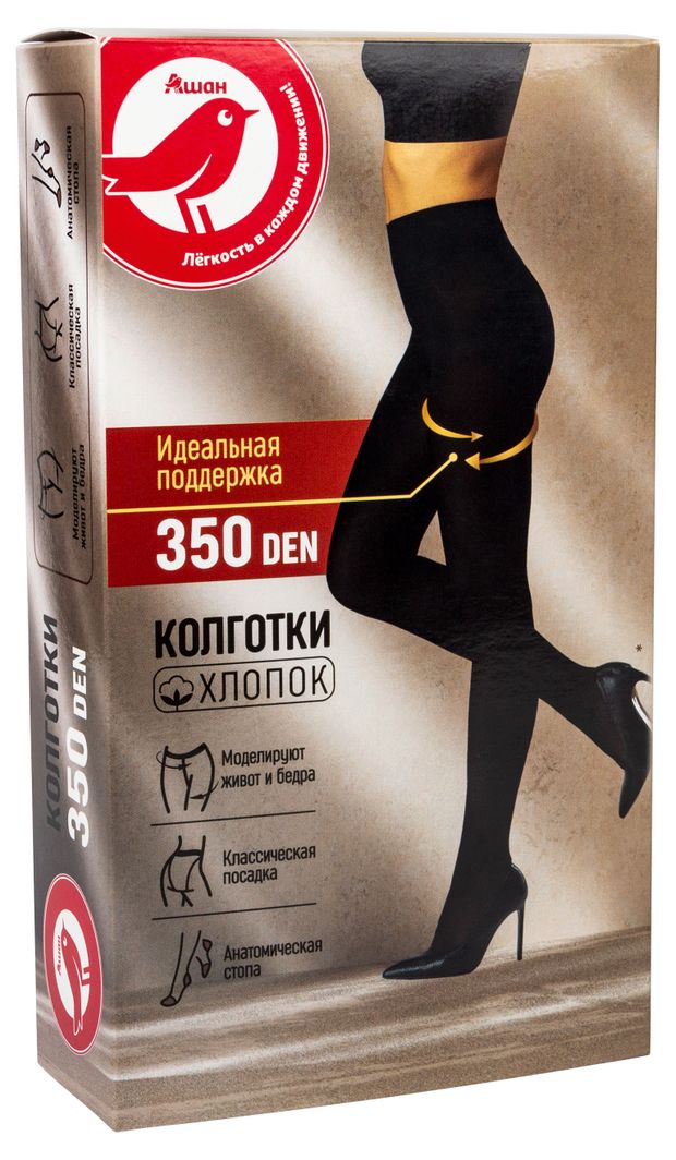  Колготки АШАН Красная птица из хлопка Nero 350 den, р 4