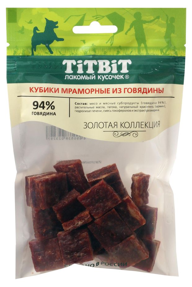 фото Лакомство для собак titbit кубики мраморные из говядины, 80 г