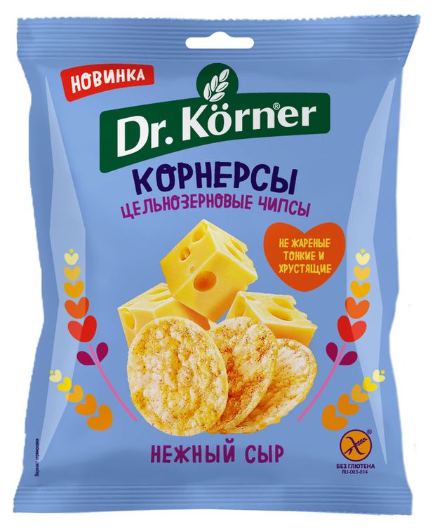 Чипсы цельнозерновые Dr.Korner кукурузно-рисовые с сыром, 50 г