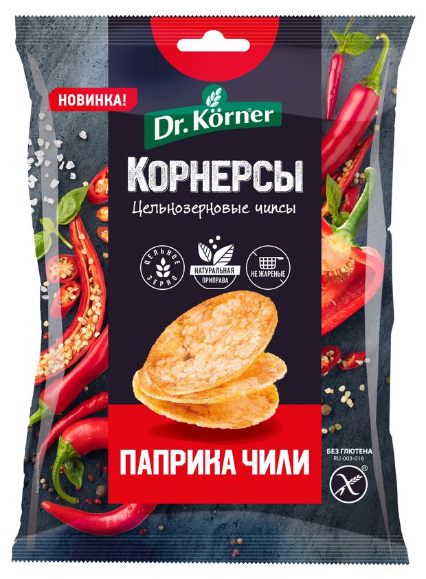 Чипсы цельнозерновые Dr.Korner кукурузно-рисовые с паприкой и чили, 50 г