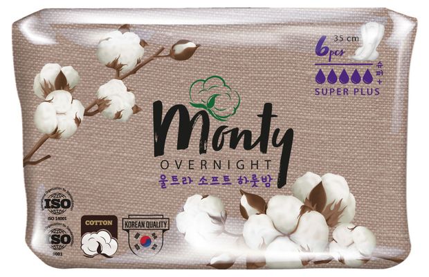 Прокладки гигиенические Monty Ultra Soft Overnight 350mm, 6 шт