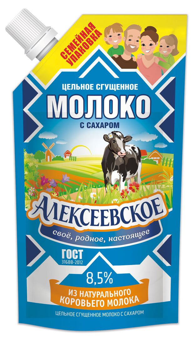 Молоко сгущенное Алексеевское цельное с сахаром 8,5% БЗМЖ, 650 г