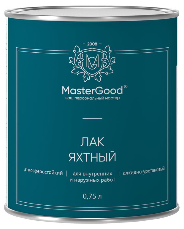 Лак яхтный MasterGood алкидно-уретановый быстросохнущий глянцевый, 750 мл