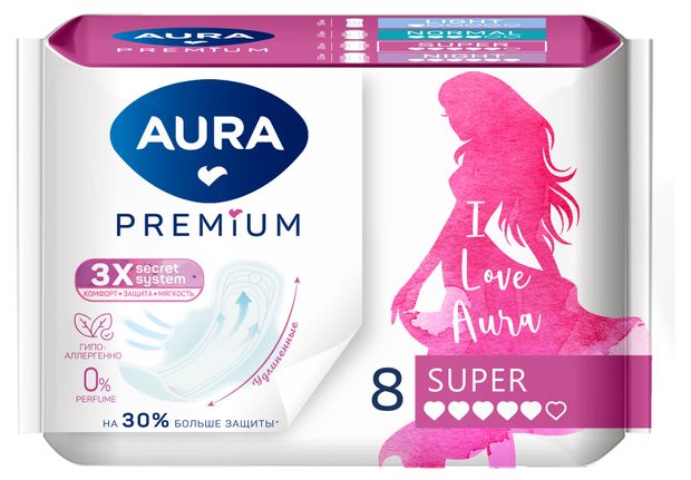 Прокладки женские Aura Premium Super 8 шт 174₽