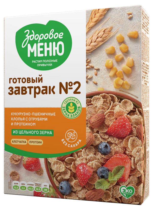 Хлопья кукурузно-пшеничные Здоровое меню из пророщенного зерна с отрубями и протеином, 200 г