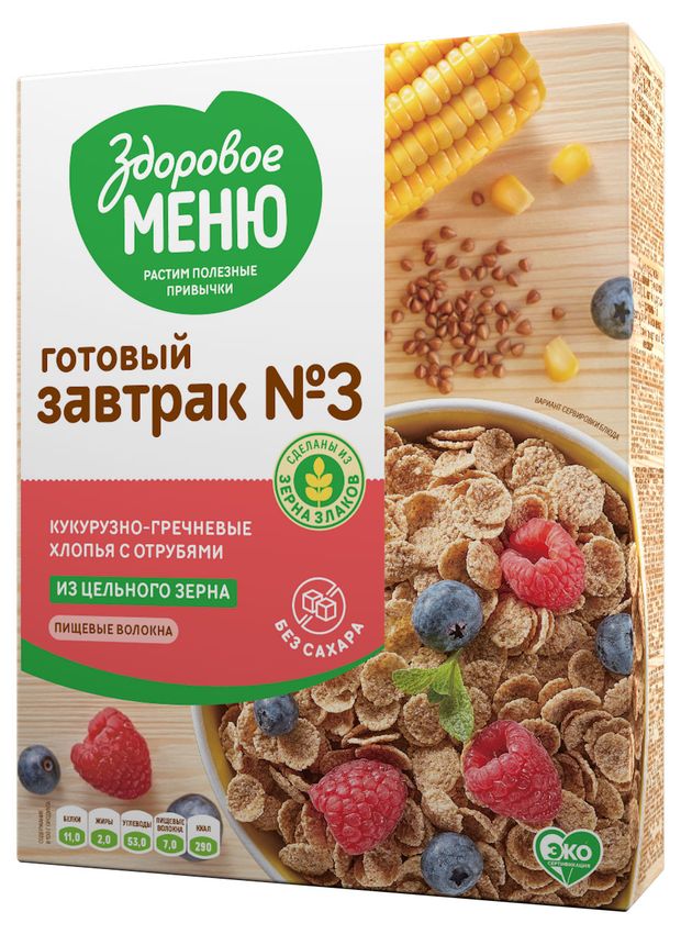 Хлопья кукурузно-гречневые Здоровое меню 3 с отрубями 200 г 91₽