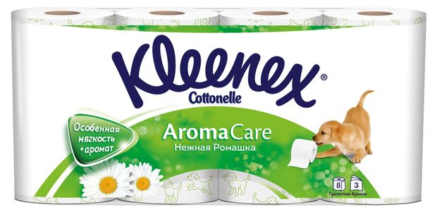 Туалетная бумага Kleenex Aroma Care Нежная Ромашка 3 слоя, 8 рулонов