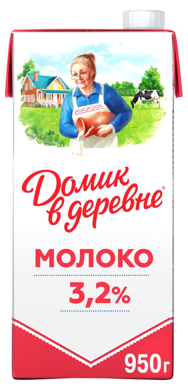 Молоко питьевое Домик в деревне ультрапастеризованное 3,2% БЗМЖ, 950 г