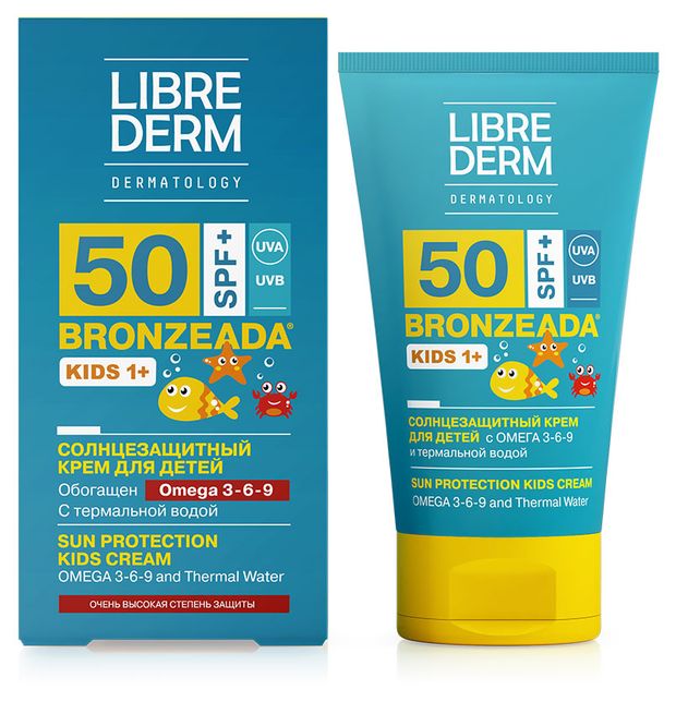 Крем солнцезащитный для детей Librederm Bronzeada SPF50+ с Омега 3-6-9 и термальной водой, 150 мл