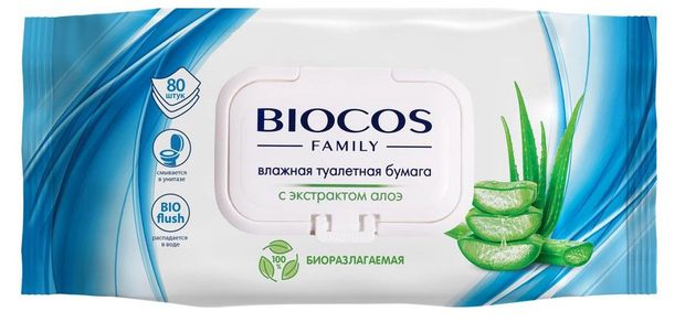 Влажная туалетная бумага BioCos с экстрактом алоэ 80 шт 280₽