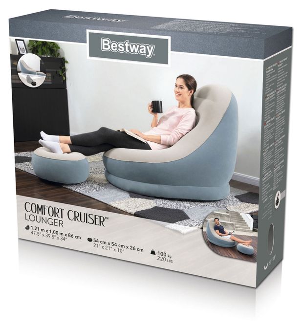 Кресло надувное BESTWAY Comfort Cruiser с подушкой для ног 121 м x 100 м x 86 см 2649₽