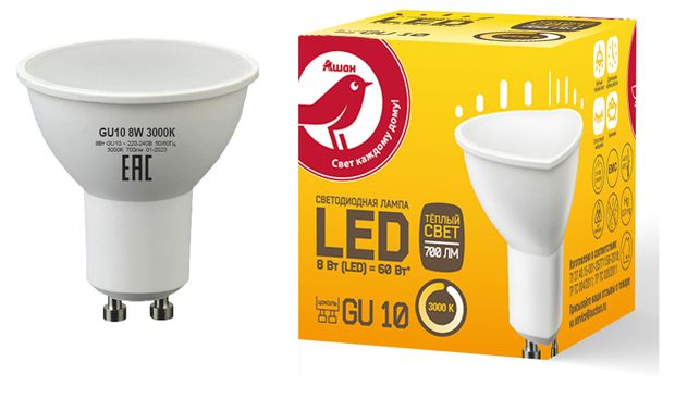 фото Лампа ашан красная птица led теплый свет 8w 220v gu10