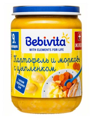 Пюре Bebivita Картофель и морковь с цыпленком с 9 мес 190 г 154₽