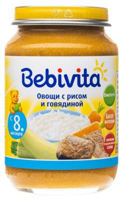 Пюре Bebivita Овощи с рисом и говядиной с 8 мес., 190 г