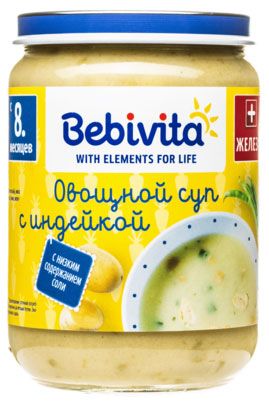 Суп-пюре Bebivita Овощной суп с индейкой с 8 мес., 190 г