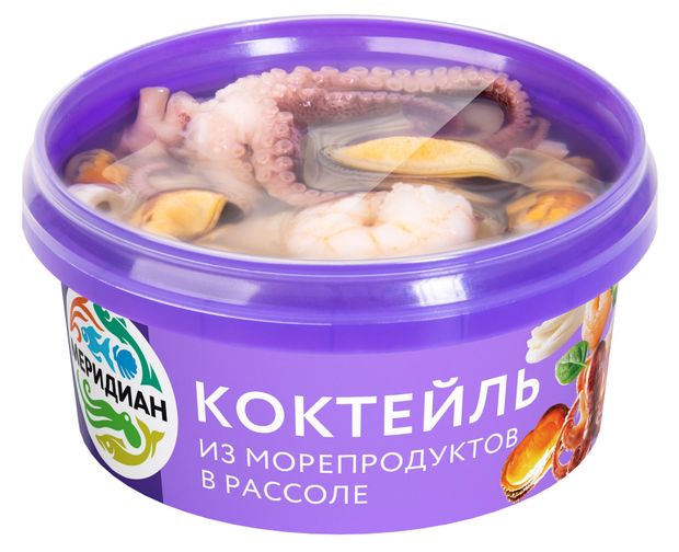 Рыба, икра, морепродукты  Ашан Коктейль из морепродуктов Меридиан в рассоле, 180 г