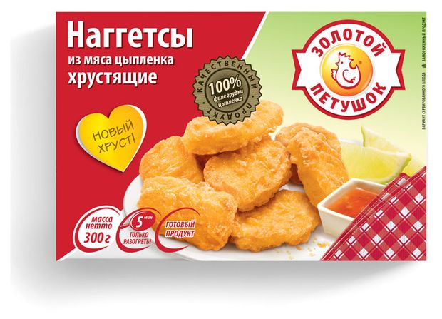 Наггетсы из мяса цыпленка Золотой Петушок хрустящие, 300 г