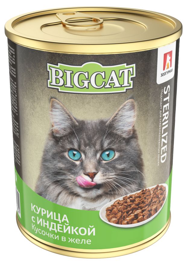 Корм консервированный для кошек Зоогурман BIG CAT курица с индейкой, 350 г