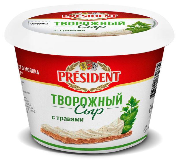 Сыр творожный President с травами БЗМЖ, 140 г