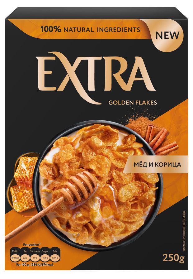 Хлопья Extra Golden с корицей и медом 250 г 319₽