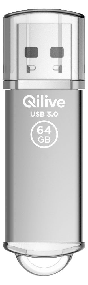 Флешка Qilive USB 3.2 gen 1, с колпачком алюминий серебро, 64GB