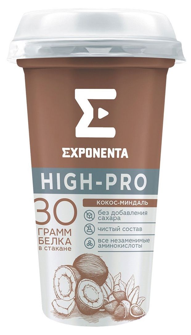 Напиток кисломолочный Exponenta High-Pro кокос-миндаль без сахара 0% БЗМЖ, 250 мл