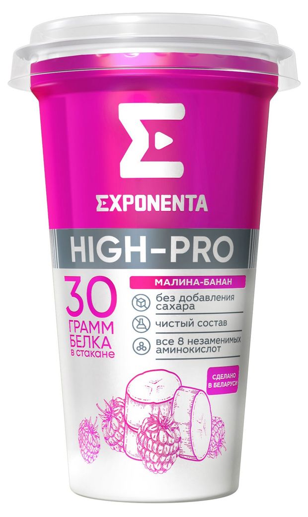 Напиток кисломолочный Exponenta High-Pro малина-банан без сахара 0% БЗМЖ, 250 мл