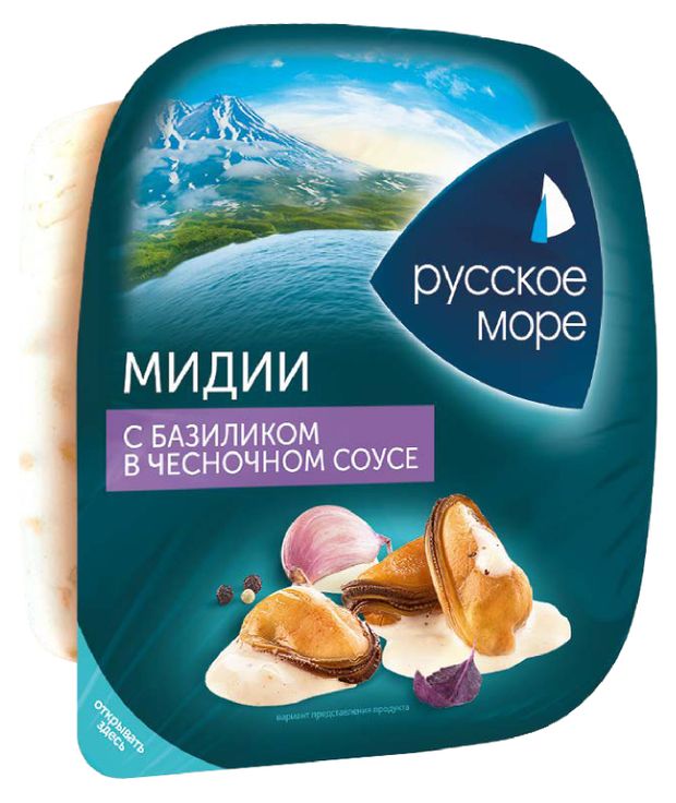 Салат Русское море из мяса мидий в чесночном соусе 150 г 124₽