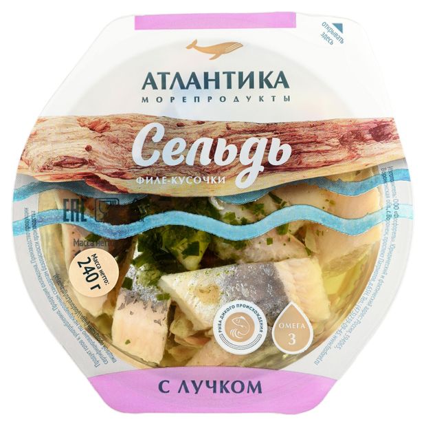 Сельдь Атлантика слабосоленая филе-кусочки в масле с лучком, 240 г