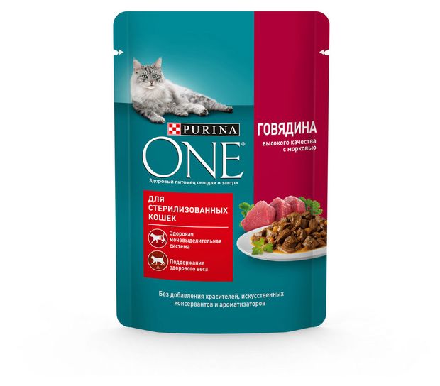 Влажный корм для стерилизованных кошек Purina ONE с говядиной и морковью в соусе, 75 г